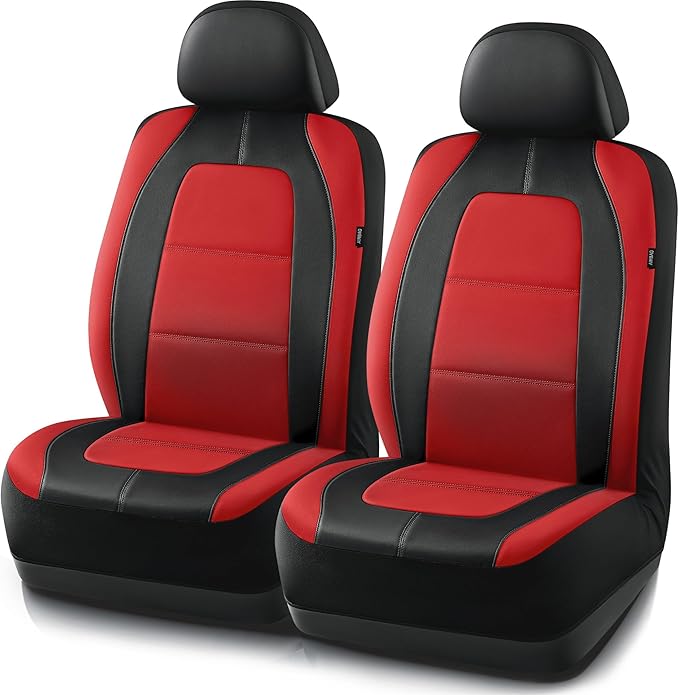 Road Comforts Car Seat Cover, Leather Car Seat Covers, Front Low Back Sport Seat Covers, Airbag Compatible, Universal Fits for Most Cars (Red)