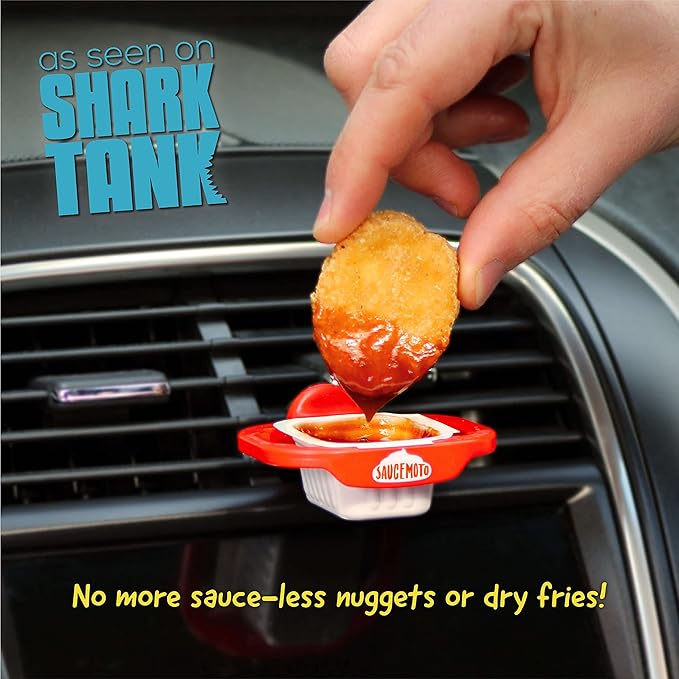 Saucemoto Dip Clip | an in-car Sauce Holder for Ketchup and Dipping sauces. As seen on Shark Tank (6 Pack Assortment, Black, Red, Gray)