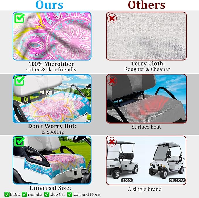 ENYORSE Golf Cart Seat Covers - Ethnic Style Golf Cart Towel Blanket for 2/4 Seater, Soft & Breathable Microfiber, Keeps Seats Cool & Comfortable, 51”x31”, Fits EZGO/Yamaha/Club Car