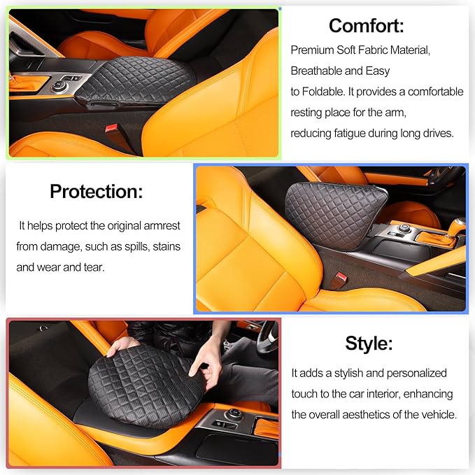 Center Console Cover Pad for Chevrolet Corvette C7 2014-2019 Accessories, Console Arm Rest Lids Cover Mat, Car Armrest Seat Box Cushion Protector, Armrest Pillow, Auto Armrest Cover (Leather_A)