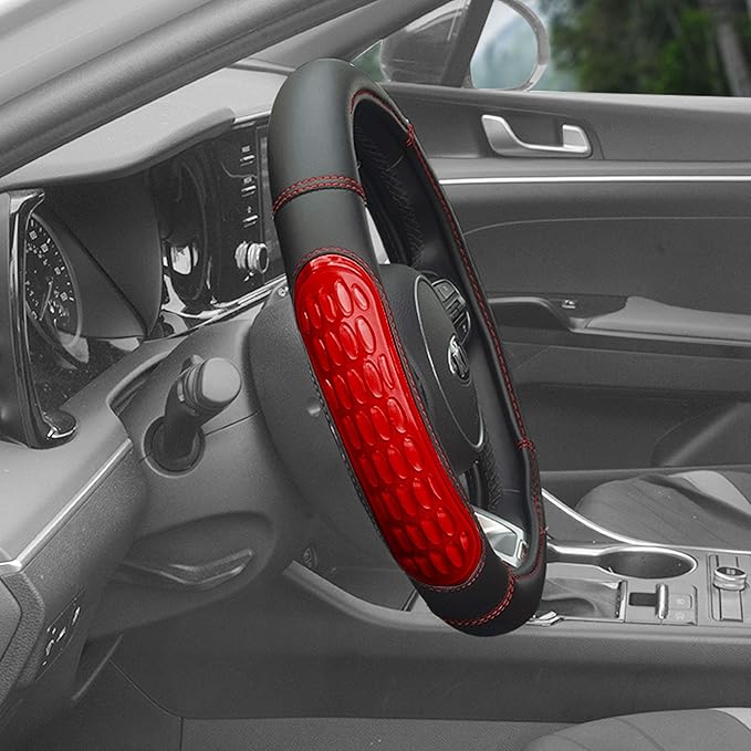 FH Group Universal Fit Ultra Grip Silicone and Faux Leather Steering Wheel Cover fits Most Cars, SUVs Red