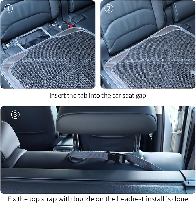 Car Seat Protector Leather Waterproof Child Safety Seat Protector Cover with Thick Pad and 2 Large Pockets Durable Kick Mat for All Auto Seat (Brown)