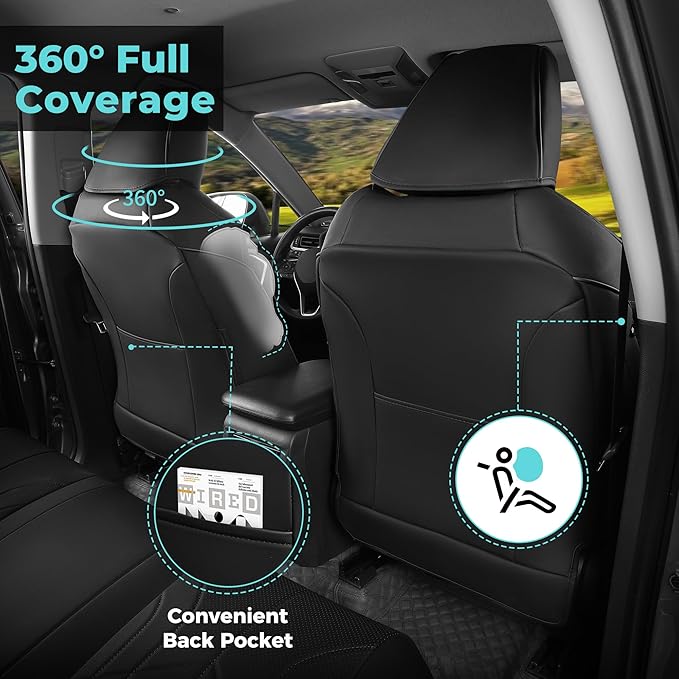 for Toyota RAV4 Seat Covers 2019 2020 2021 2022 2023 2024 2025 RAV 4 LE XLE Limited XLE Premium (Gas not for Hybrid) - Custom Leather Car Seat Covers Full Set - Black