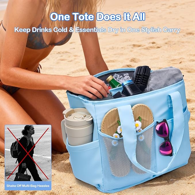 Odoland Soft Cooler Bag - Leakproof & Insulated, 2-in-1 Collapsible Design, Dry/Wet Separation, Large Soft Sided Cooler with Multi-Pocket Design for Beach, Picnic, Camping, Day Trip, Family Size