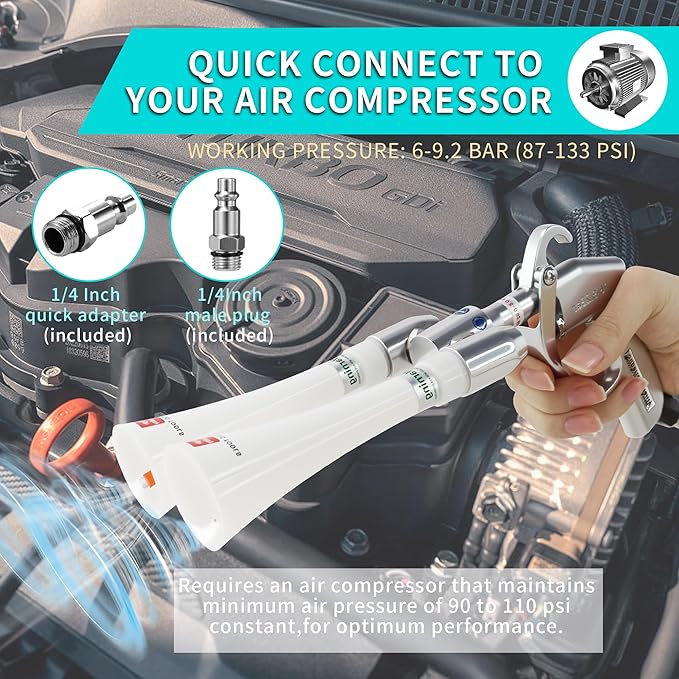 GOCCIDA Tornado Car Cleaning Gun Interior Car Air Gun Car Dust Cleaner Blower Gun,Vortex Air Cleaning Tool for Quickly Blasts Dirt and Dust from Surface(Upgraded Design with Double Nozzle)