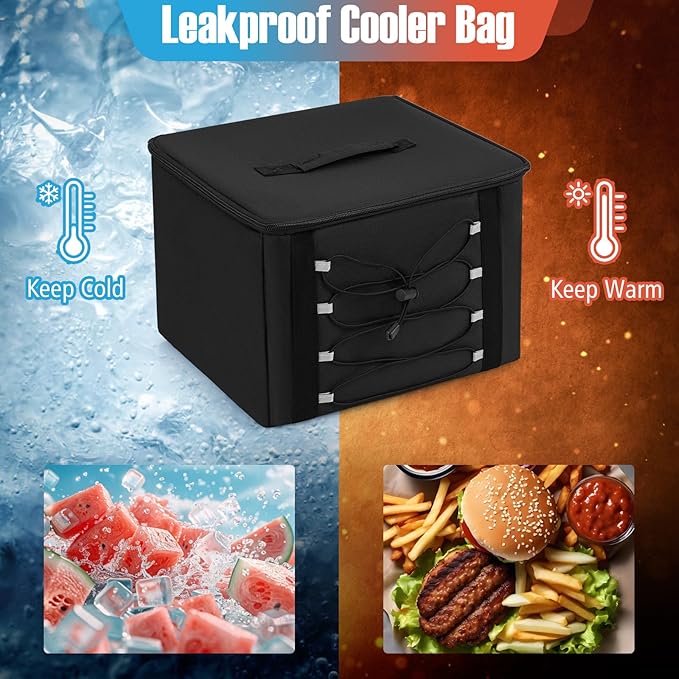 Goplus Collapsible Trunk Organizer with Cooler, 18 Gallon (68L) Foldable Car Storage Organizer with 6 Extenable Compartments, Removable Lid, Securing Straps, for SUV Van Sedan, 35.5" x 14" x 12"