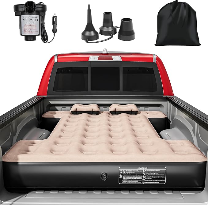 YITAHOME Truck Bed Air Mattress for 5.5-5.8 ft Full-Size Short Truck Beds, Inflatable Car Mattress Bed with Pump, Pillows, Carry Bag & Repair Kit for Outdoor, Travel, Camping (Black&Brown)