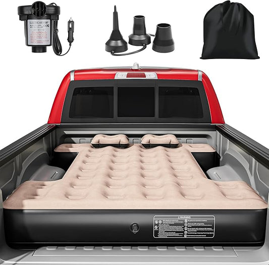 YITAHOME Truck Bed Air Mattress for 5.5-5.8 ft Full-Size Short Truck Beds, Inflatable Car Mattress Bed with Pump, Pillows, Carry Bag & Repair Kit for Outdoor, Travel, Camping (Black&Brown)