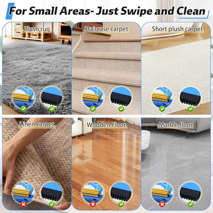 Carpet Rake for Pet Hair Removal Tool,2 in 1 Carpet Scraper Fur Sweep Dog Cat Hair Remover with 60" Long Handle for Carpets, Rugs, Couch,Sofa, Furniture,Blue