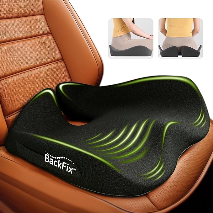 BackFix Extra Large Wide Support Car Seat Cushion – Pressure Relief Hip, Lumbar, Tailbone, Sciatica. Adaptive Contour Memory Foam. Cooling Tech Car-Truck-Office Seat, Black