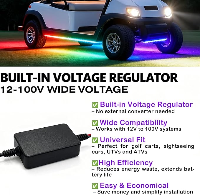 6PCS Golf Cart Underglow LED Light Kit with Built-in 12V-80V Reducer & Canopy Lights, APP & Remote Control, Sound Active Music Sync, IP67 Waterproof, Battery Drain Protect, for EZGO Yamaha Club Car