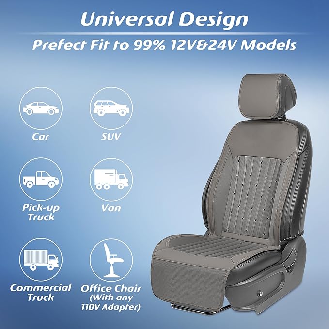 Paffenery 2026 Upgraded Cooling Car Seat Cover Front Seat, 12V-24V Ventilated Cooling Car Seat Cushion, Cooled Seat Cover for Car SUV Truck Universal Fit, Stone Grey