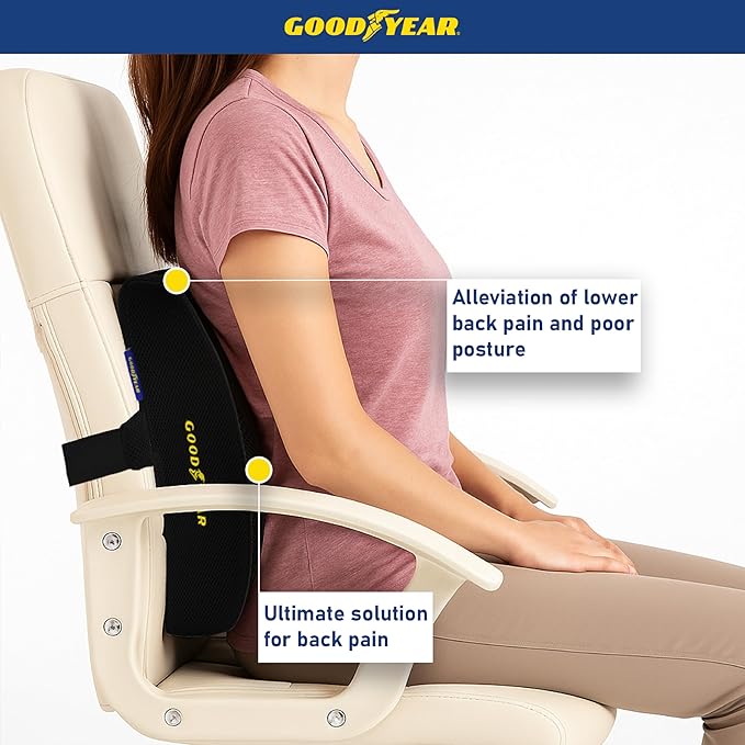 Goodyear Lumbar Support Pillow for Office Chair and Car Seat - Memory Foam Lumbar Pillow & Back Brace Support Posture Corrector, Lower Back Pain Relief