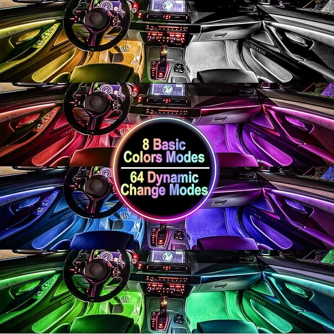 BFXM Car Interior Lights, 12V LED Strip Lights with Cigarette Lighter Adapter, Ambient Lighting Car Accessories, App & Remote Control Music Sync Color Change Lights for Truck Car (36LED Beads) -2 Set