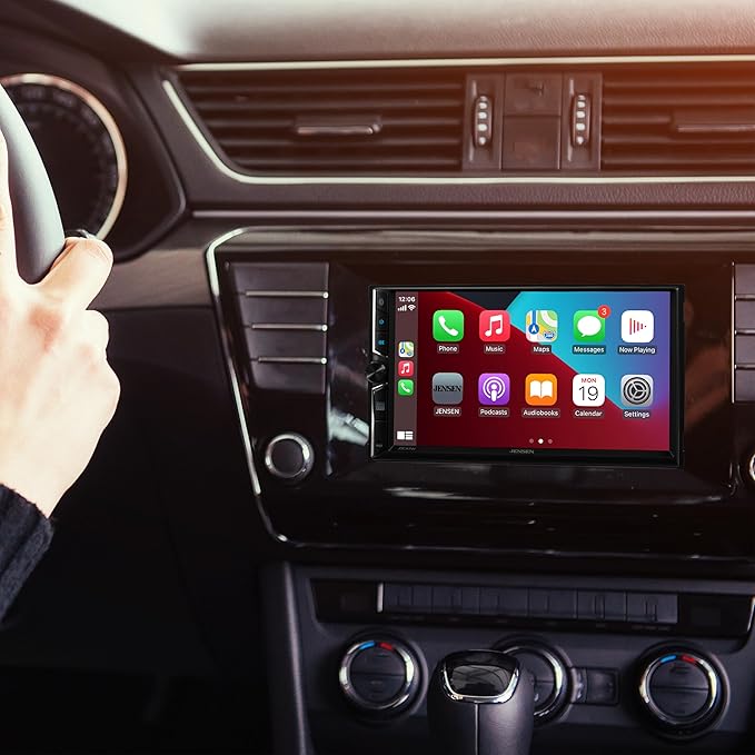 JENSEN J3CA7W-BUC 7-inch Certified Apple CarPlay Android Auto Wired or Wireless | Double DIN Touchscreen Car Stereo Radio | Bluetooth | Backup Camera Included | USB Playback & Charge