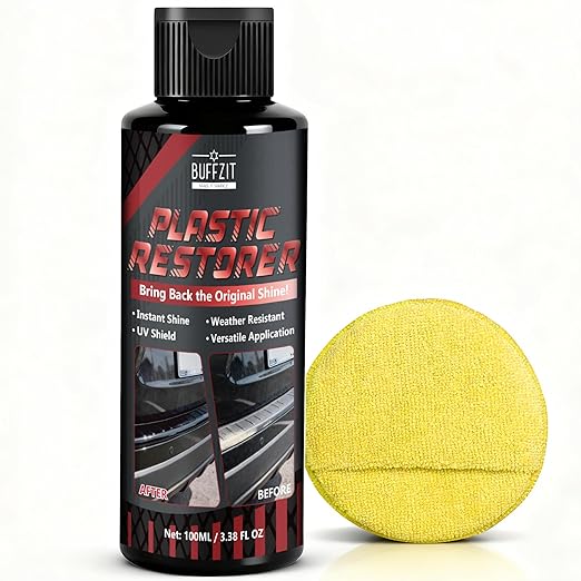 Plastic Restorer for Cars, Black Trim Restorer for Faded Plastic, Vinyl & Rubber, Long-Lasting UV Protection, Restores Deep Black Shine, Car Exterior & Bumper Trim Restorer, 3.38 fl oz