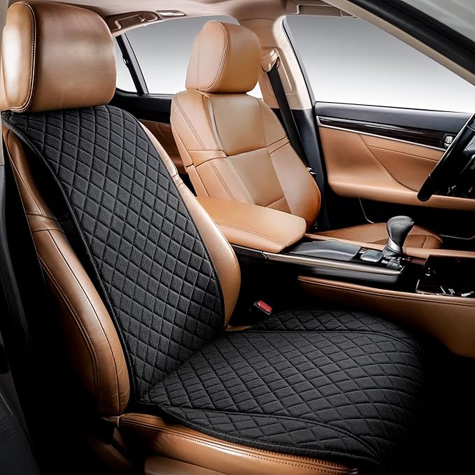 IVICY Faux Linen Front Car Seat Cover – Durable, Non-Slip Seat Protector for Cars – 1 Unit, Black