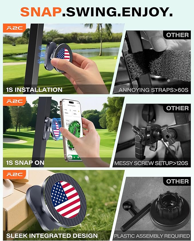 A2C Alloy Magnetic Golf Cart Phone Holder for MagSafe iPhone, Unique Golf Gifts for Men Golfers Dad Father, Golf Gift for Him Husband, Golf Accessories Essentials Gadgets (US Flag)