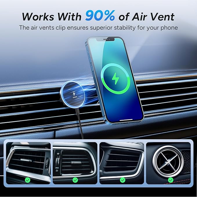 Lecork for Magsafe Car Mount, 15W Magnetic Wireless Charger for iPhone, Magsafe Air Vent Car Holder Charger for iPhone 17 Pro Max/16/15/14 13, Samsung S26/S26+/Ultra, RGB LED Design