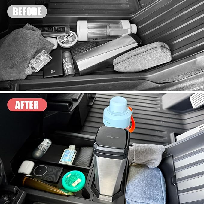 Lower Center Console Organizer for Tesla Cybertruck Accessories 2026 2025 2024, Floor Console Storage Tray Insert with Cup Holder