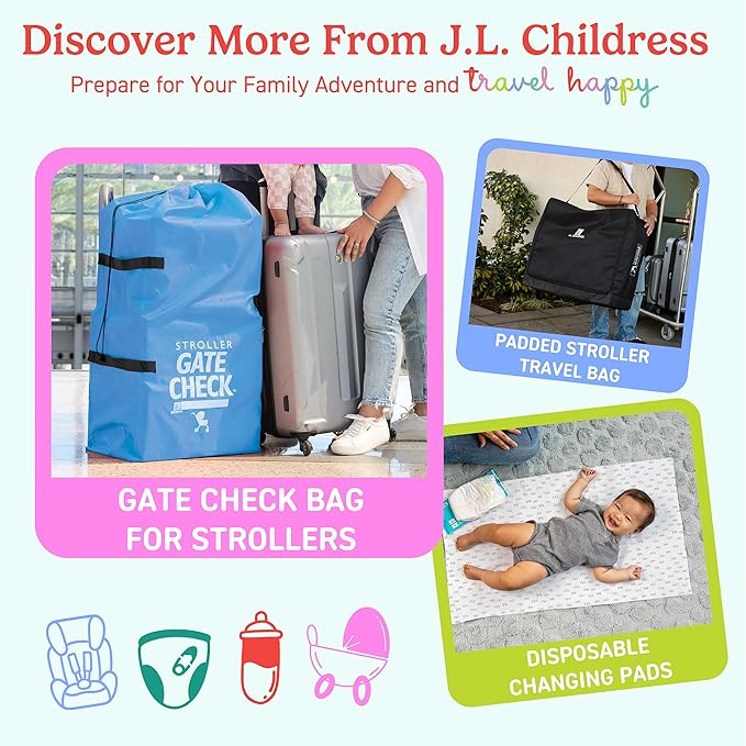 J.L. Childress Gate Check Travel Bag for Car Seats - Car Seat Travel Bag for Airplane, Includes AIRTAG Holder, Fits All Baby Carriers, Infant Carriers & Child Booster Seats - Neon Blue