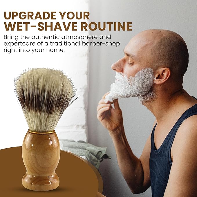 Iconikal 2-Pack Wood Handled Badger Hair Shaving Brush For Use With Aeorsol-Free Shaving Cream