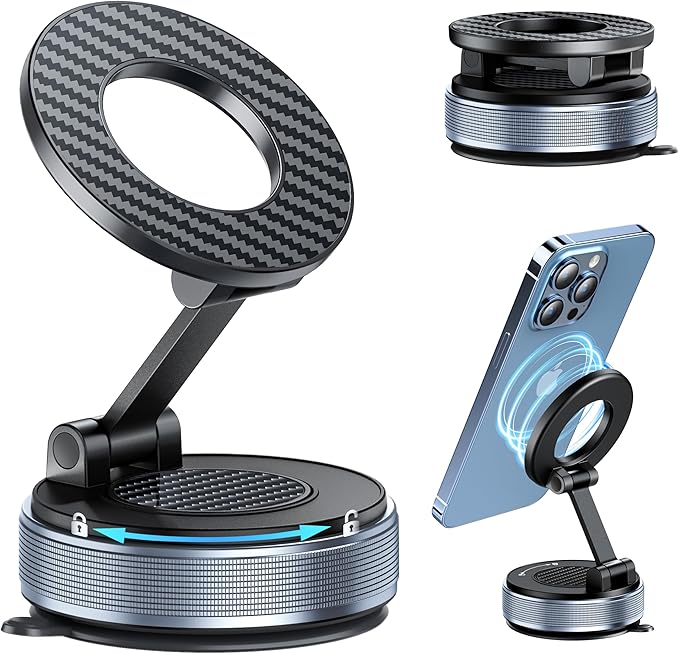 Car Phone Holder for Magsafe, Foldable Suction Cup Phone Mount 360° Adjustable Vacuum Magnetic Phone Holder, Cell Phone Holders for Your Car Compatible with iPhone 17 Pro Max 16 15 14 13 12