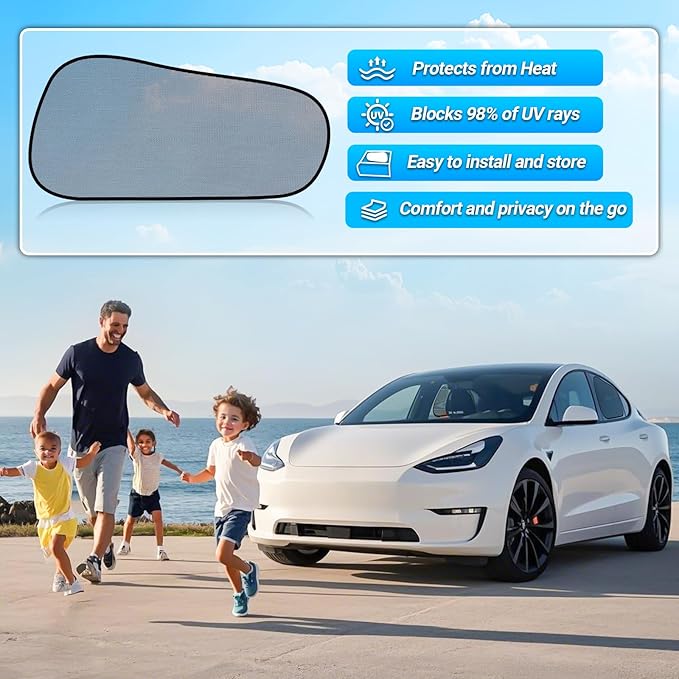 ZATOOTO Tesla Model Y Window Shades for Rear Window - Car Window Covers Transparent Static Cling Film | Blocks 90% UV & Heat | No Adhesive, Easy Install | Enhanced Visibility, Interior Protection