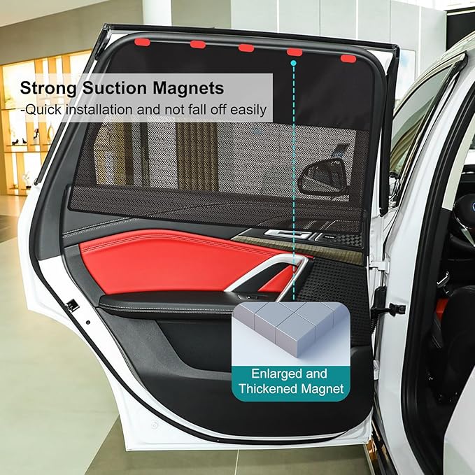 Rear Window Sun Shade, 2 PCS Magnetic Double Layer Car Side Window Sun Shades for Baby, Half Blackout & Half See-Through Back Window Covers for Sun & Privacy Protection,Car Window Accessories