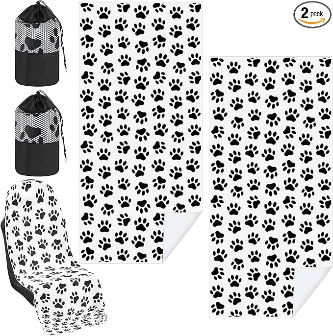 2 Pack Car Seat Towel Covers with Storage Bag 63 x 32 Inch Athletic Running Towel Seat Sweat Washable Non Slip Cover Gift for Car Outdoor Sport Activities (Dog Footprints)