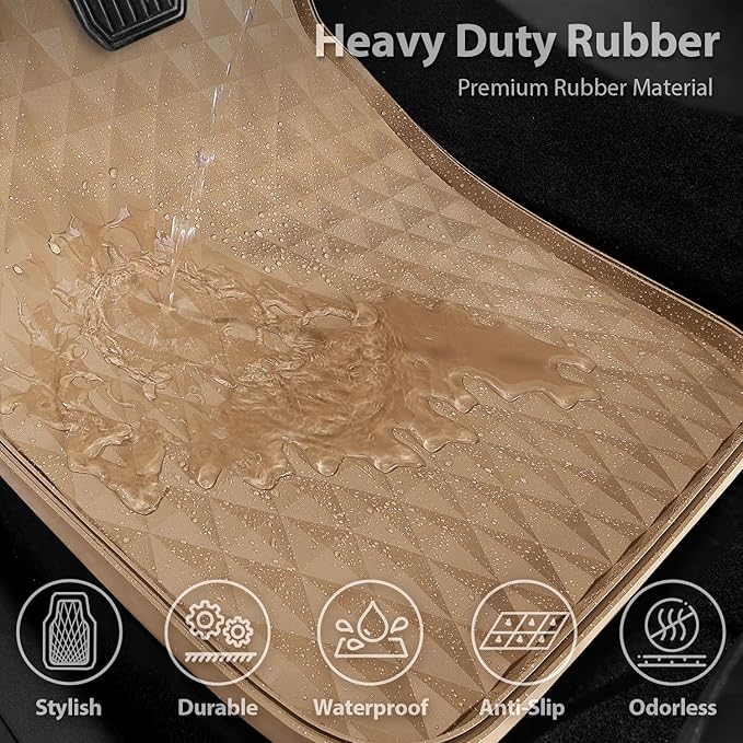 CAR PASS Deep Tray Rubber Car Mats, Heavy Duty Floor Mat for Car, Durable Anti-Slip 3D Rhombus Waterproof All Weather Car Floor Mats, Universal Fit for Truck SUV Vehicle Automotive, 4 Piece Beige