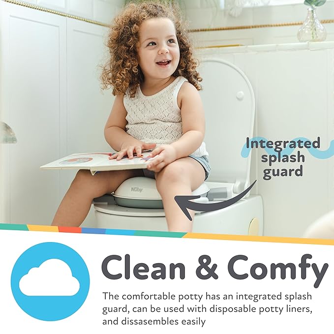 Nuby On-The-Go Portable Potty Seat - Travel Toilet Seat for Boys and Girls 18+ Months - Includes Storage Bag and Disposable Potty Liners - Toddler Travel Essentials - Toddler Potty Training Toilet