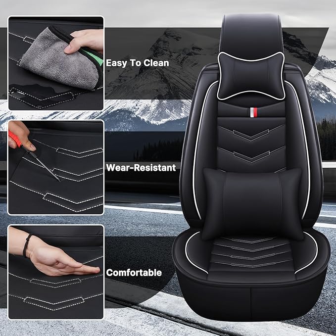 Car Seat Cover for Chevrolet Camaro 2000-2024, Durable Wear Resistant Waterproof Vehicle Cushion Cover, Breathable No Odor Premium Leather Vehicle Seat Covers.(Luxury,Black White)