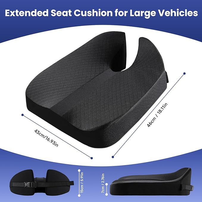 Heightening Car Seat Cushion for Car Seat Truck Driver for Broader Vision, Long Truck Seat Cushion Pressure Relief Cushion for Long Driving with Adjustable Strap Breathable Cover