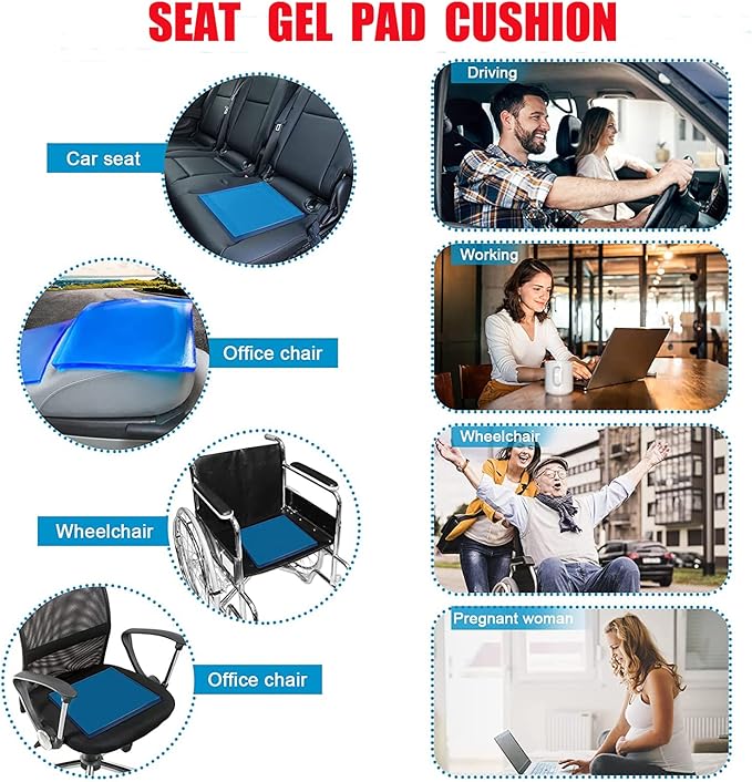 Motorcycle Seat Gel Pad Motorcycle Seat Cushion Shock Absorption Mats Soft Cooling Car Driver Passenger Long Driving Seat Pad Comfort Office Chair Home Seat Cushion (35 x 35 x 2cm)