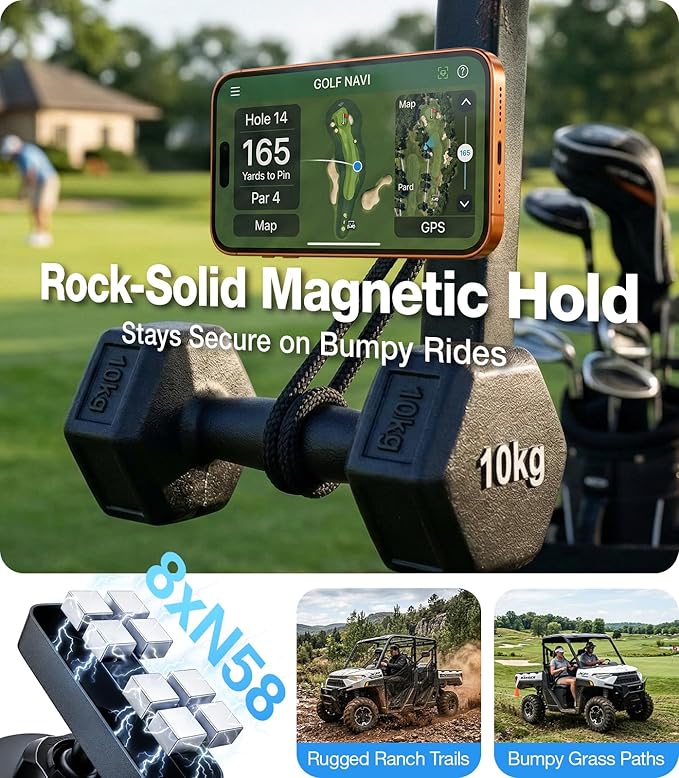 [Military-Grade &28 Powerful Magnets Magnetic Golf Cart Phone Holder for All Phones, 360°Rotation, Golf Cart Accessory for EZGO, Club Car, Yamaha, Best Gift for Men Golfe,Dad Father,Husband