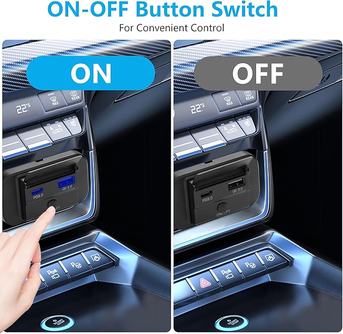 CERRXIAN 12V/24V RV USB Outlet Panel Wall Mount, PD3.0 30W Type-C and QC3.0 18W USB-A Port Car Charger Socket with Button Switch, Waterproof Quick Charger Multi Port Power Adapter - 1Pack