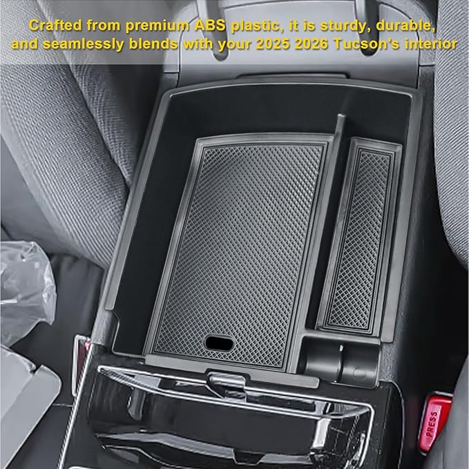 Center Console Organizer Compatible with 2025 2026 Hyundai Tucson Hybrid/Plug-in Hybrid/Limited Accessories (Steering Wheel Shifter ONLY), Armrest Storage Box Middle Console Insert Tray