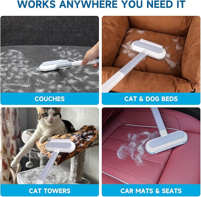 Cat and Dog Hair Remover for Couch & Furniture, Better Than Lint Rollers for Pet Hair, Reusable, Washable Fur Cleaner for Carpets, Clothing, Bedding, Portable Multi-Surface Tool for Home & Car