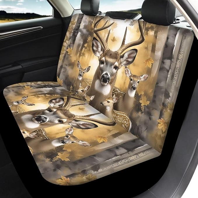 KEIAHUAN Deer Hunting Camouflage Car Seat Covers Front Seat Covers and Split Rear Bench Seat Covers Auto Interior Decorative Accessories Universal Fits Cars, Trucks, SUV, Vans