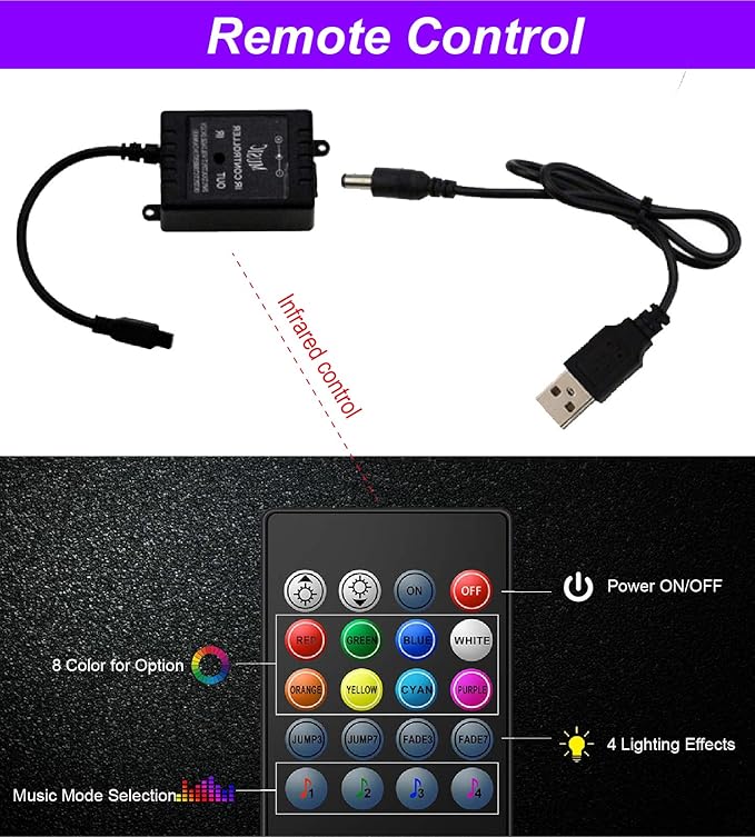 Led Interior Car Lights, Controller Led Lights for Cars, Multicolor Music Underglow Lighting Kits with Wireless Control and Sound Active Function, 4pcs 48 USB LED Interior Lights, DC 5V
