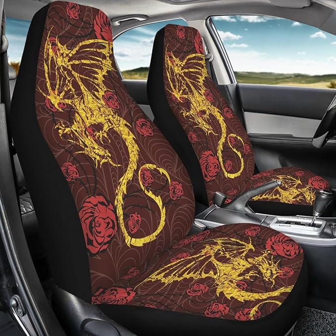Cool Dragon Print Car Seat Covers Set of for 2 Front Seats,Auto Accessories Protectors Decor Universal Fit for Car Truck SUV
