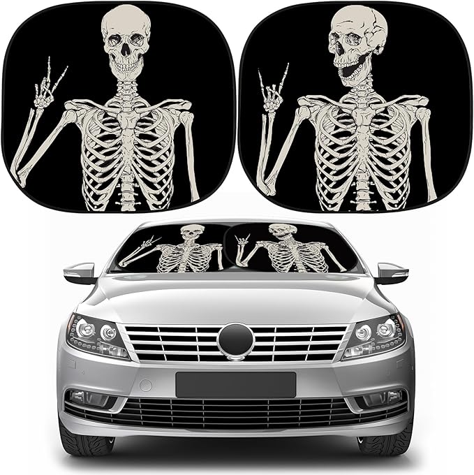 Moukeren 2 PCS Windshield Sun Shade for Car Foldable Window Covers for Car Accessories Reflect UV Sun Heat Protector for Universal Cars SUV Truck RV (Skeleton, 31.75 x 28.75 Inch)