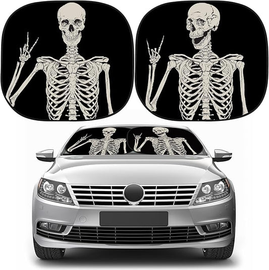 Moukeren 2 PCS Windshield Sun Shade for Car Foldable Window Covers for Car Accessories Reflect UV Sun Heat Protector for Universal Cars SUV Truck RV (Skeleton, 31.75 x 28.75 Inch)