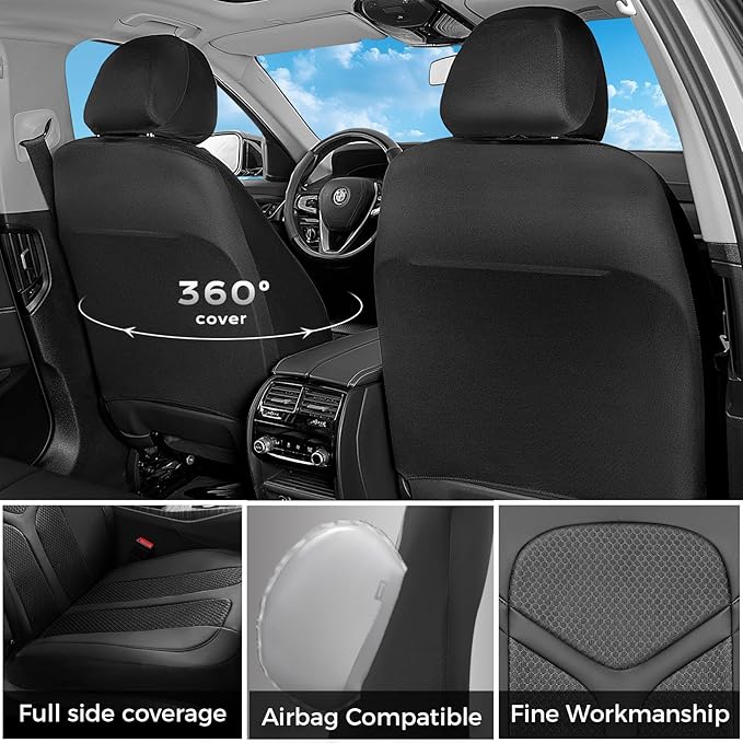 FLORICH Car Seat Covers Full Set, Universal Seat Cover 5 Seats, Automotive Seat Covers with Mesh Leather, Waterproof Car Seat Protector, Breathable Car Seat Cushion for Most Car SUV Truck, Black