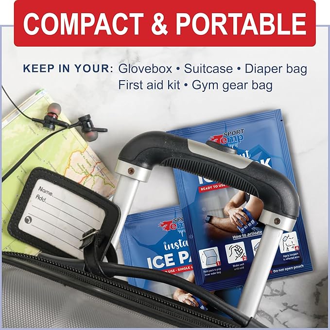Sport Temp Instant Ice Cold Packs (7”x 5”) Disposable Ice Packs for Pain Relief, Swelling, Injuries, Toothaches, and Sprains – Cold Therapy for Athletes, First Aid, Travel & Outdoor Use (30 Pack)
