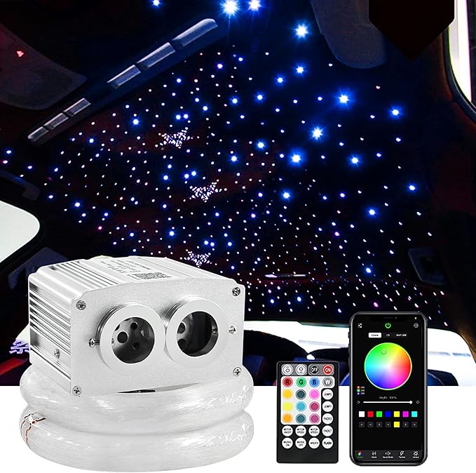ATOKEE 16W Starlight Headliner Kit 600pcs 0.03in 9.8ft, Twinkle Dual Port Fiber Optic Star Lights for Car Ceiling Home Use, Controlled Via APP/Remote