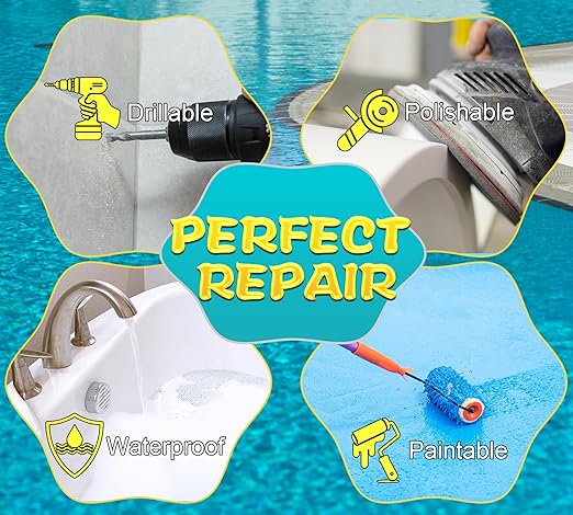 Pool Putty 12oz - 2 Part Epoxy Putty for Leaks Underwater or Above, Fast Repair Crack, Leak - Pool Sealant Filler for Fixing Tile, Concrete, Cement, Wood, Plastic Etc, Be Sanded, Drilled ＆ Painted