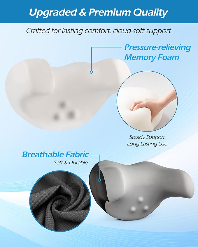 Car Neck Pillow: 2 Pack Ergonomic Memory Foam Headrest Pillow for Driving, Adjustable Neck Support Cushion for Pain Relief, Head Rest Pillows for Car Seat, Truck - Gray & Black