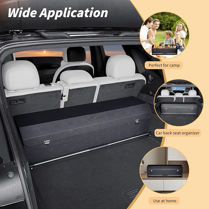 Trunk Organizer for SUV, Collapsible Leather Trunk Organizer for Car with Lid Car Storage for Sedans, Truck, Van, Jeep (Black, 37 x 11.4 x 12.2in)